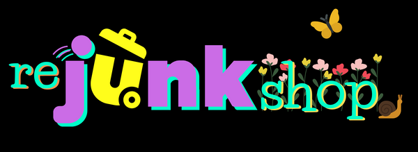 the main logo of rejunkshop that is in easter pastel theme and bees.