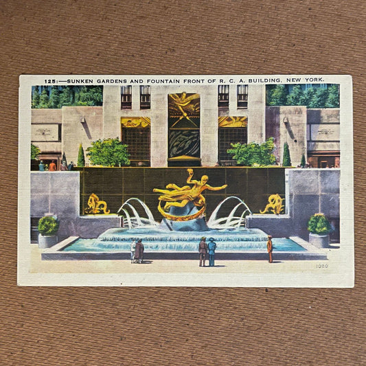 'Fountain at Rockefeller Center, New York' Post Card; MPCo. - reJUNKshop