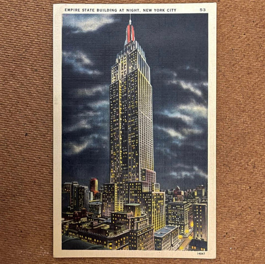 'Empire State Building at Night' Post Card; by Tomlin Art Co. - reJUNKshop